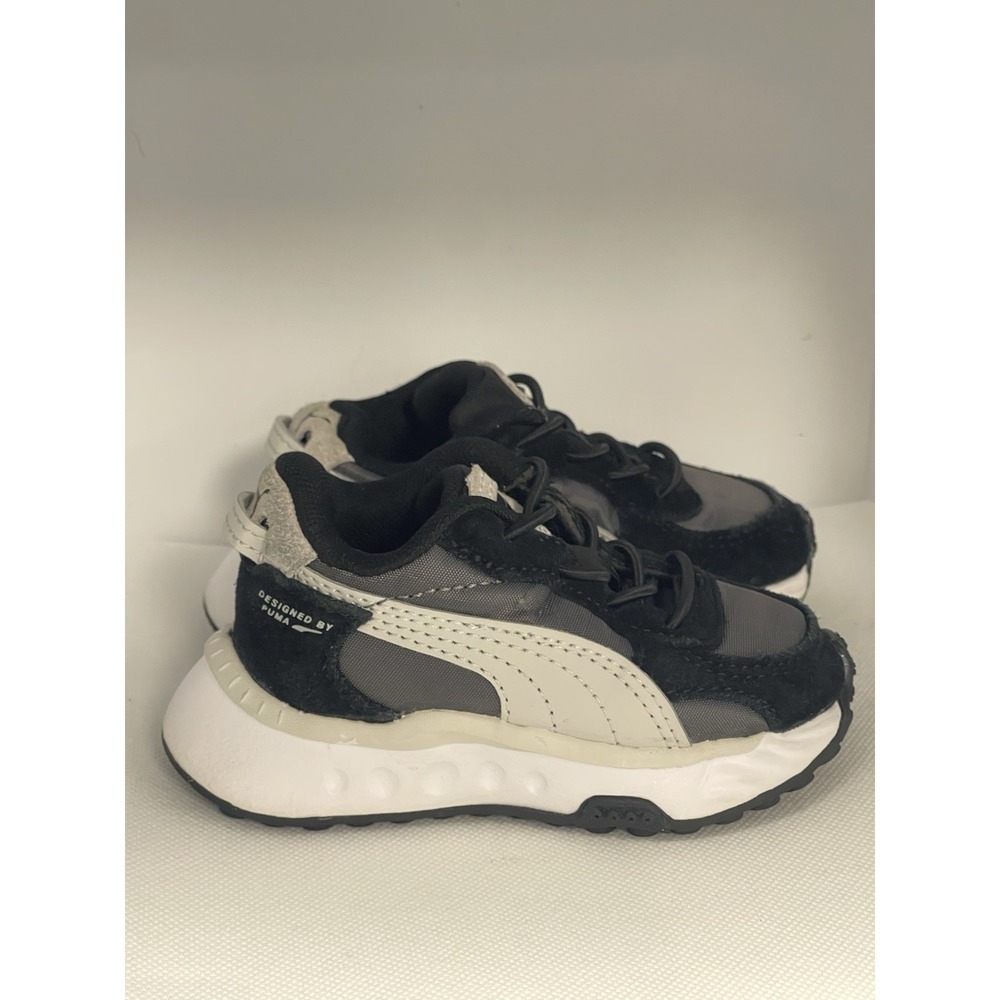 PUMA WILD RIDER ROLLIN Kids BLACK/CASTLEROCK RUNNING SHOES SZ 4